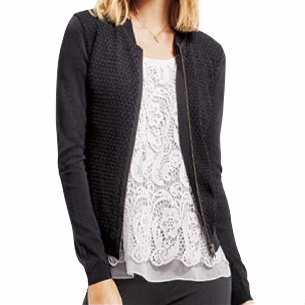 CAbi Black Lace Bomber Style Sweater